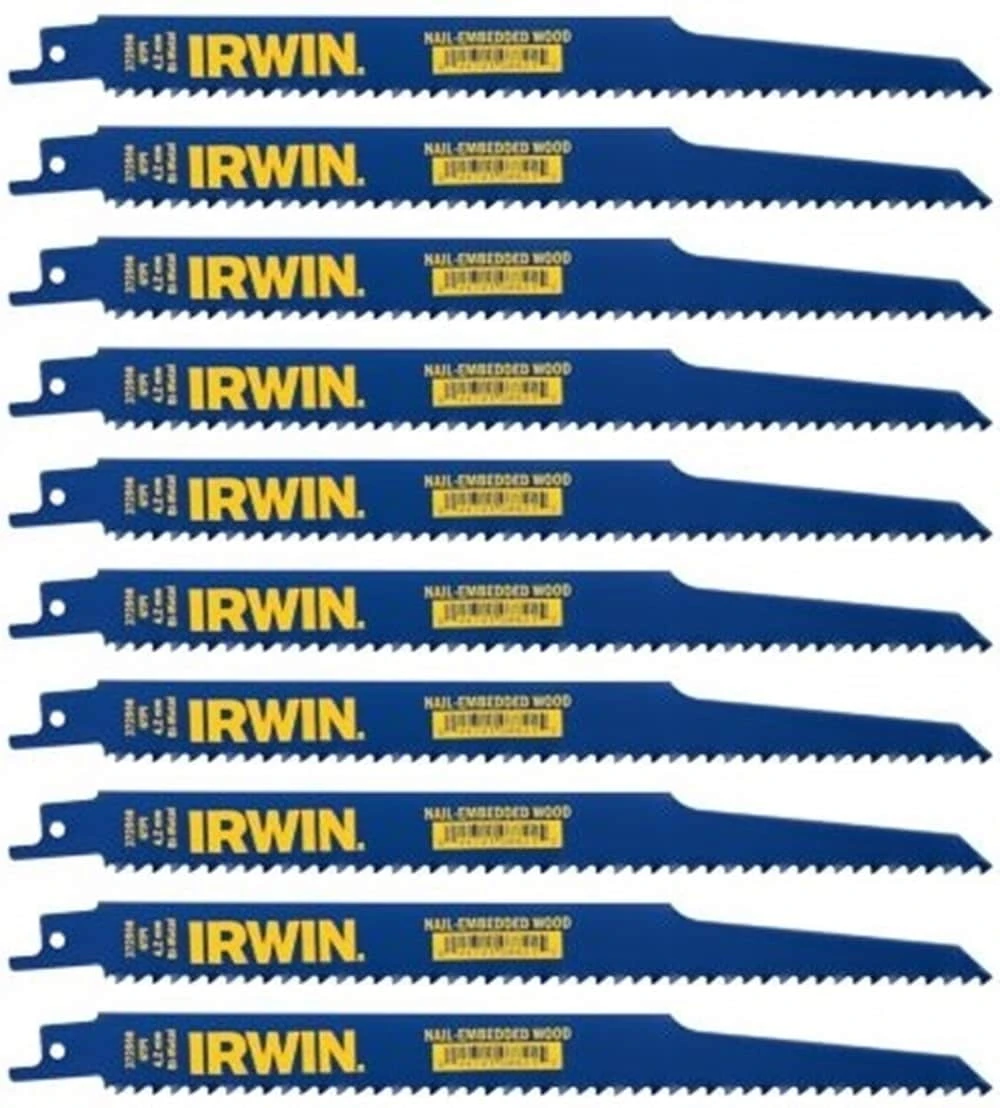 IRWIN Reciprocating Saw Blades 10-Pack Bi-Metal 9-in 6-TPI Wood/Nail Embedded Cutting Reciprocating Saw Blade 3 IRWIN Reciprocating Saw Blades 10-Pack Bi-Metal 9-in 6-TPI Wood/Nail Embedded Cutting Reciprocating Saw Blade
