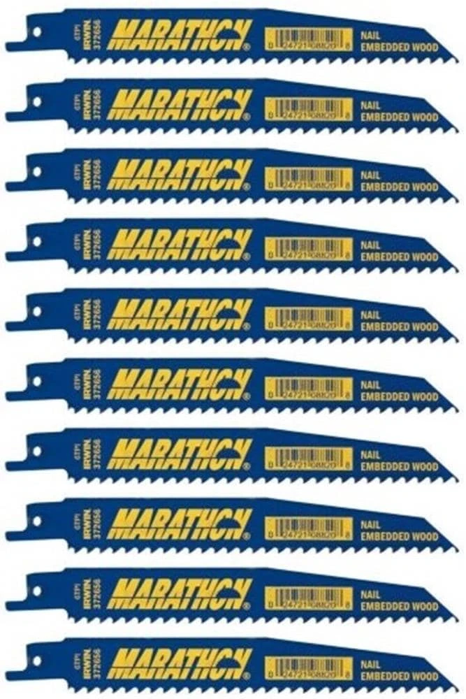 IRWIN Reciprocating Saw Blades Marathon 10-Pack Bi-Metal 6-in 6-TPI Wood/Nail Embedded Cutting Reciprocating Saw Blade 3 IRWIN Reciprocating Saw Blades Marathon 10-Pack Bi-Metal 6-in 6-TPI Wood/Nail Embedded Cutting Reciprocating Saw Blade