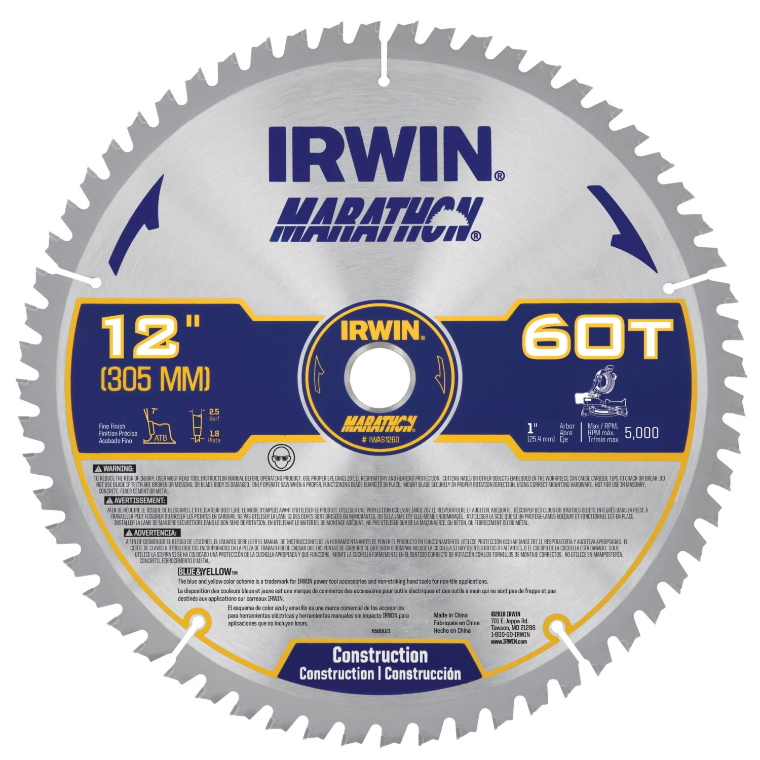 IRWIN Circular Saw Blades Marathon 12-in 60-Tooth Carbide Miter/Table Saw Blade 3 IRWIN Circular Saw Blades Marathon 12-in 60-Tooth Carbide Miter/Table Saw Blade