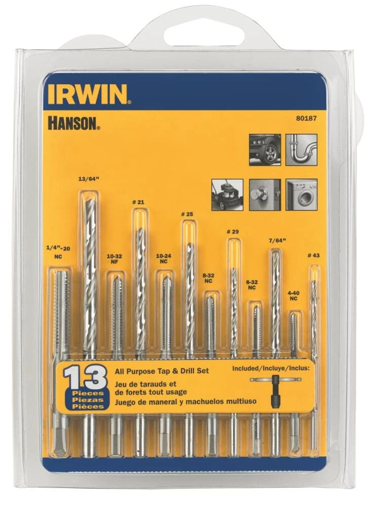 IRWIN Tap & Drill Sets HANSON 13-Pack SAE Tap and Drill Set 3 IRWIN Tap & Drill Sets HANSON 13-Pack SAE Tap and Drill Set