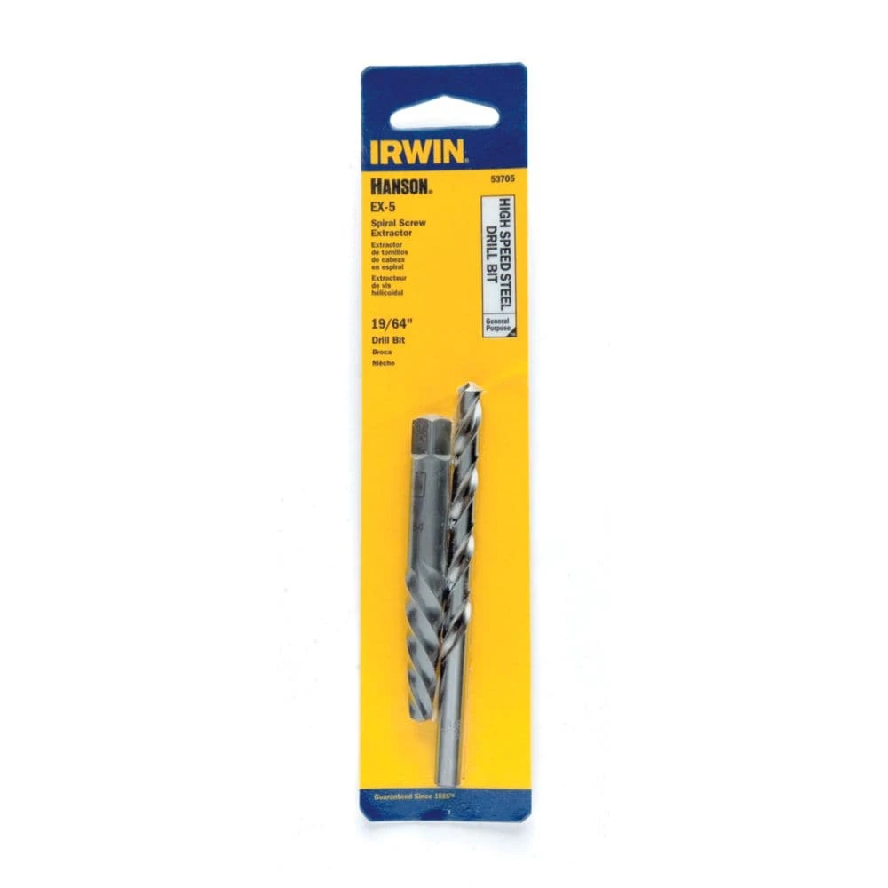 IRWIN Screw Extractors & Sets Hanson Ex-5 Screw Extractor and 19/64 In Bit Combo 3 IRWIN Screw Extractors & Sets Hanson Ex-5 Screw Extractor and 19/64 In Bit Combo