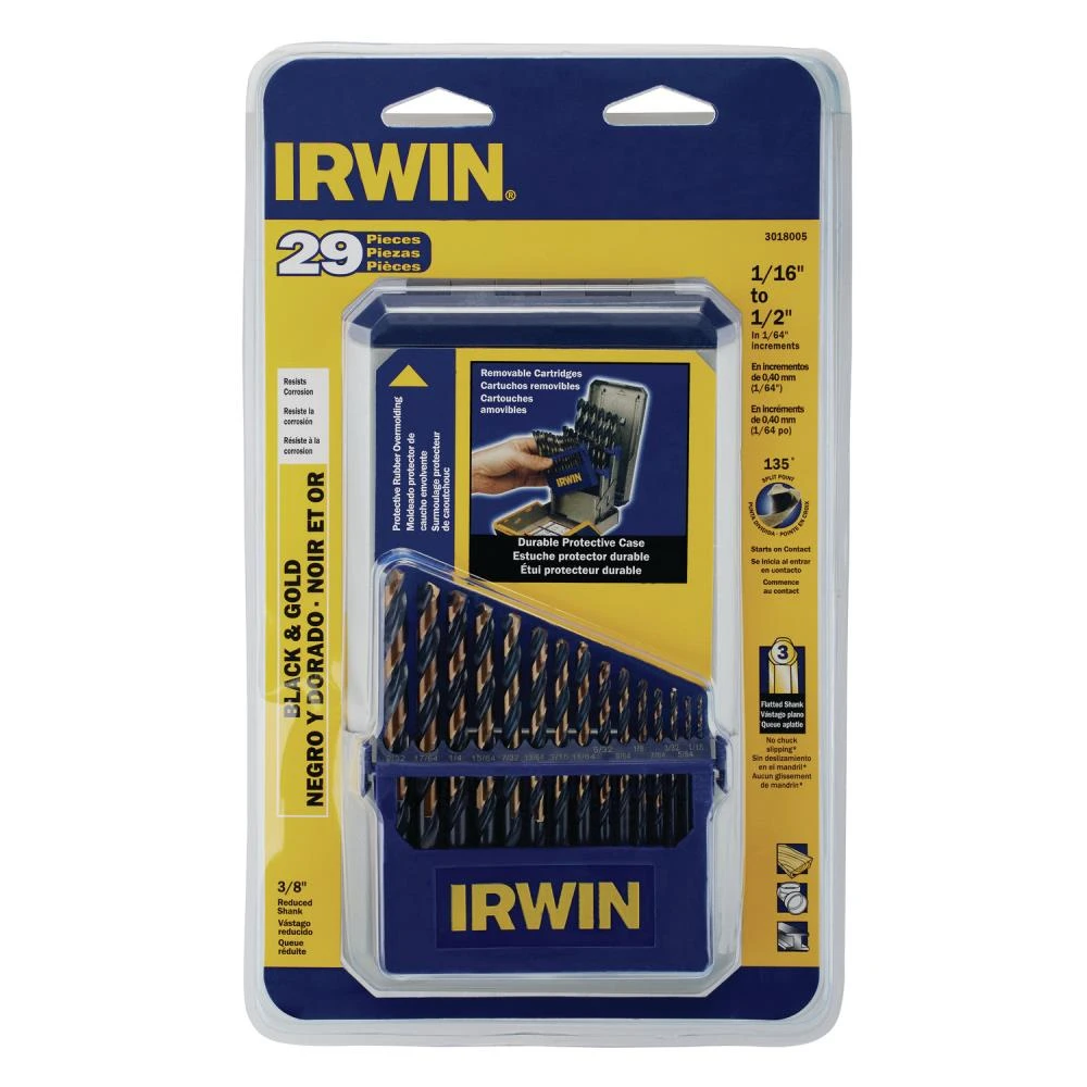 IRWIN Twist Drill Bits 29-Piece Assorted x Set Black and Gold Coated Hss Twist Drill Bit Set 5 IRWIN Twist Drill Bits 29-Piece Assorted x Set Black and Gold Coated Hss Twist Drill Bit Set - Image 3